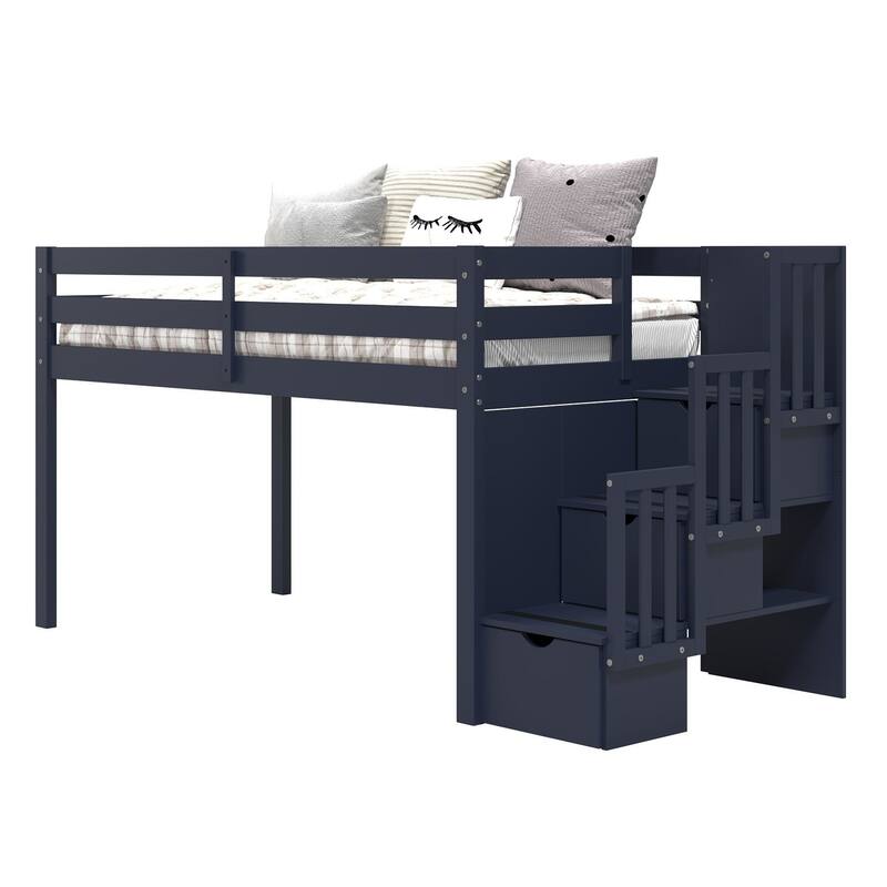 Taylor & Olive Trillium Low Loft Twin Bed with 3 Step-Stairway