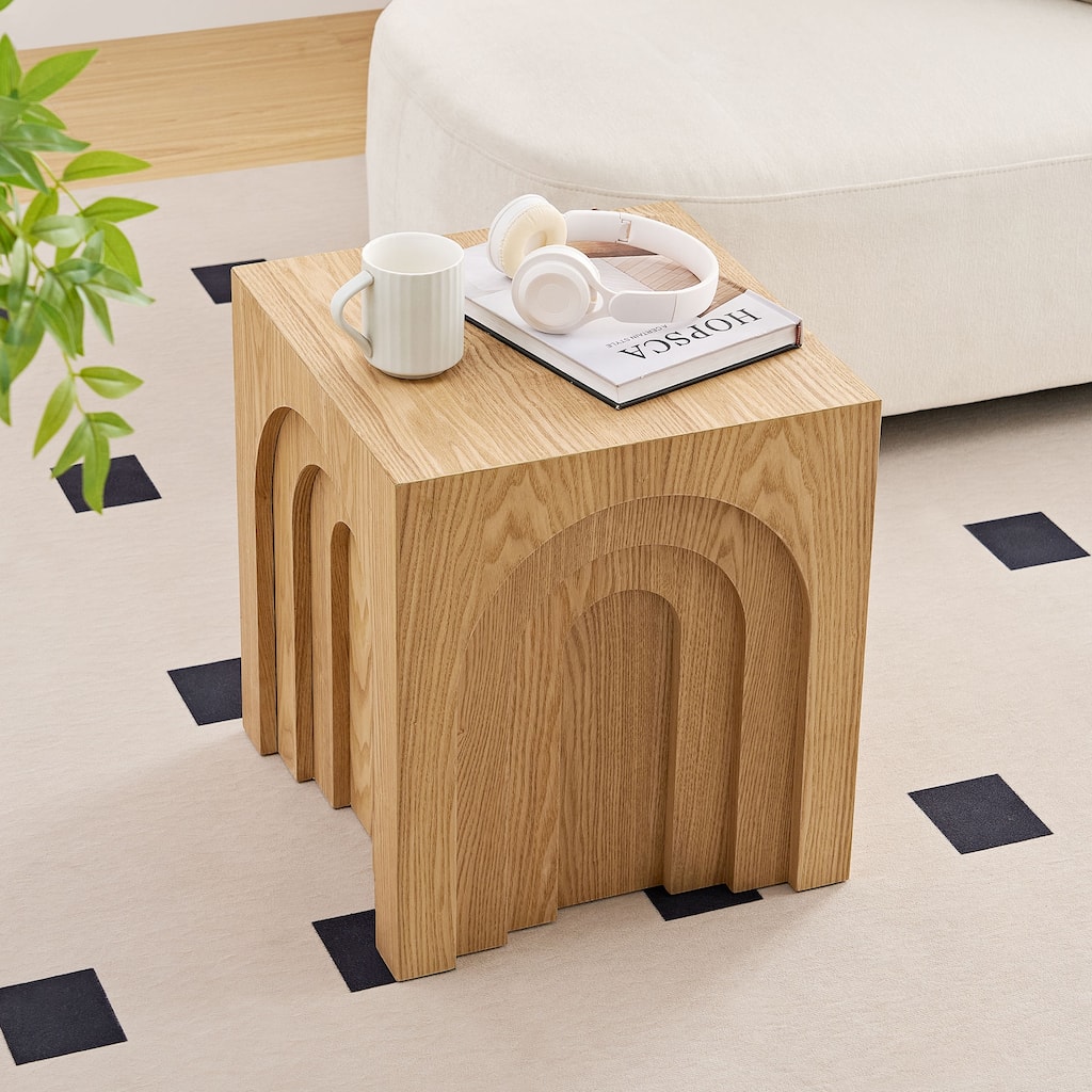 15.74'' Square Coffee Table Accent Table Bedside Table, Natural End Table Nightstand Sofa Table Side Table
