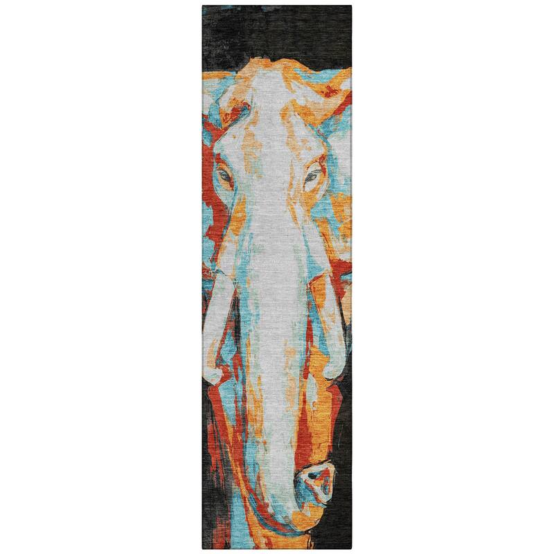 Machine Washable Indoor/ Outdoor Modern Elephant Chantille Rug