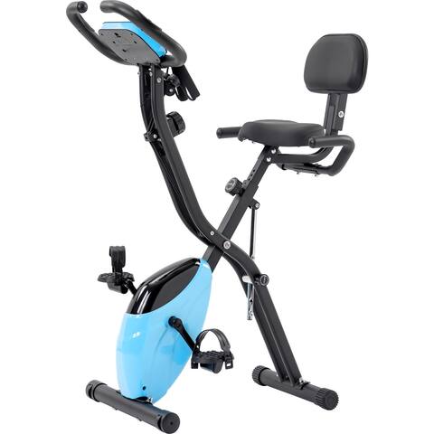 Nestfair Folding Exercise Bike Fitness Upright and Recumbent X-Bike with 10-Level Adjustable Resistance and Arm Bands