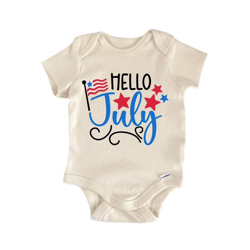 Hello July - Baby Boy Girl Clothes Infant Bodysuit Funny Cute - White - 3-6M
