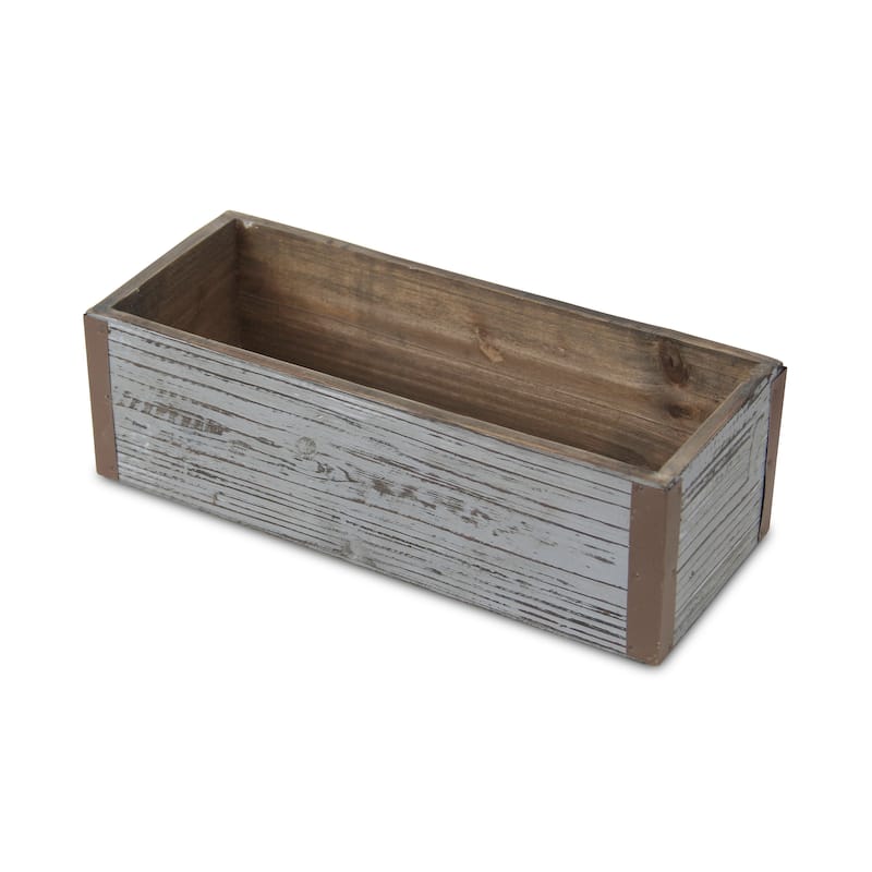 HomeRoots Gray Wood 98 Ounce Rectangular Distressed Planter Box - 11.25 in. x 3.50 in. x 4.50 in.