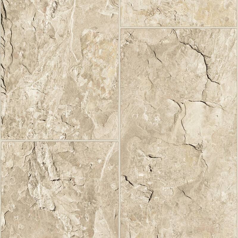 Galerie Wallcoverings Bricks and More Collection Stone Tile Matte Finish Vinyl on Non-woven Wallpaper Roll - 33-feet long x 21-inches wide - Beige