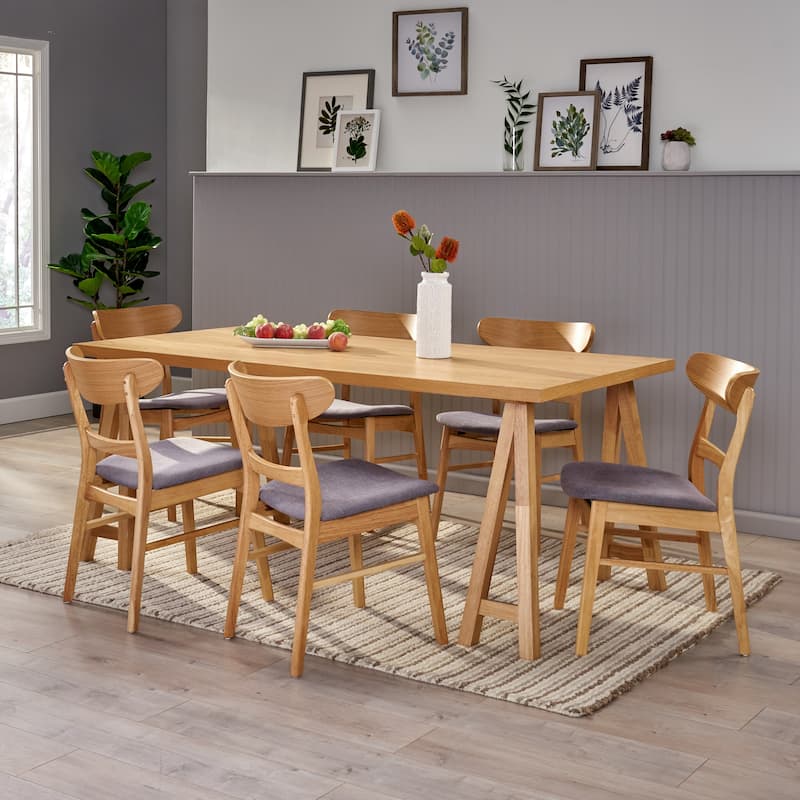 Idalia Mid-Century Modern 7 Piece Dining Set by Christopher Knight Home - Natural Oak + Dark Gray