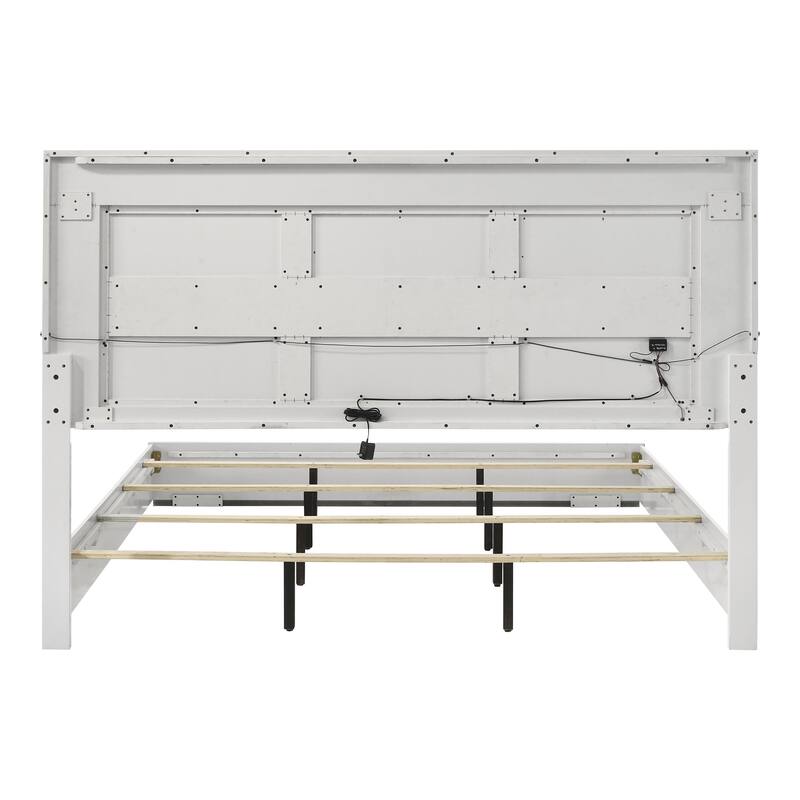 Furniture of America Roon Modern White Wood Panel Bed with LED on Headboard