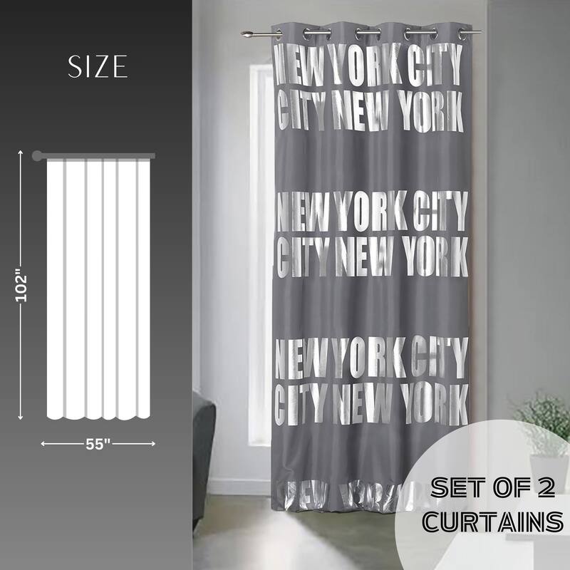 New York City Themed Blackout Extra Wide Curtain Panel 102x55 Inch