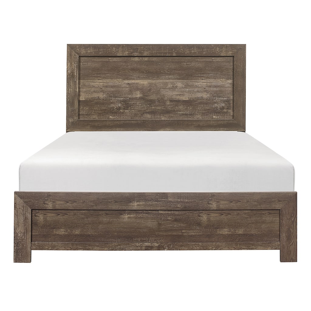 Rustic Brown Queen Size Wooden Bed with Headboard and Footboard