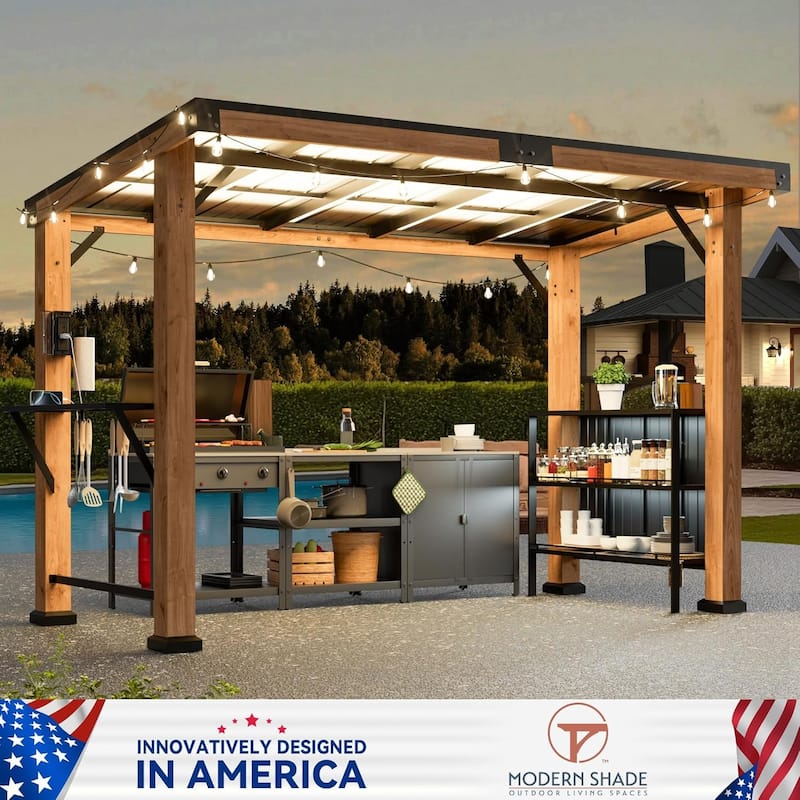 Grill Gazebo 6' X 12', Cedar Wood Gazebo with USB and USB-C Charging Ports for Patio