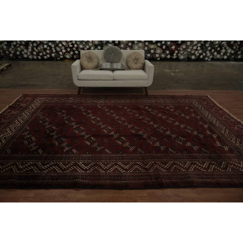 Hand Knotted Oriental 100% Wool Carpet Traditional All-Over Red Turkoman Area Rug - 12' 8'' X 8' 8''