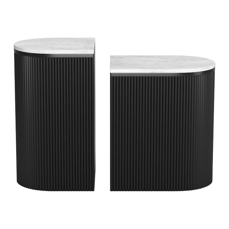 HomeRoots Set of Two Black And White Solid Wood And Marble Oval Block End Tables - 18' X '20.9' X '14