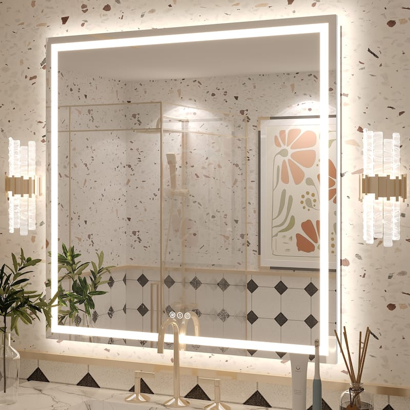 Large LED Bathroom Mirror with UL Listed, Front and Backlit, Anti-Fog - 36x36