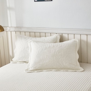 MarCielo 2-Piece 100% Cotton Embroidered Quilted Pillow Shams