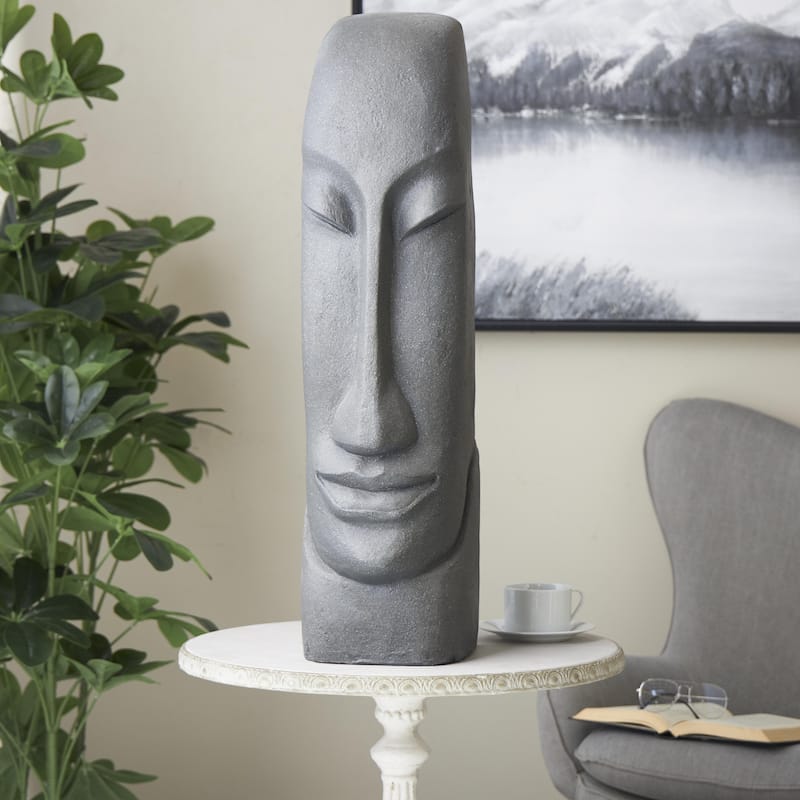 Resin Face Tall Distressed Totem Decorative Sculpture - Black - Roche River Decor