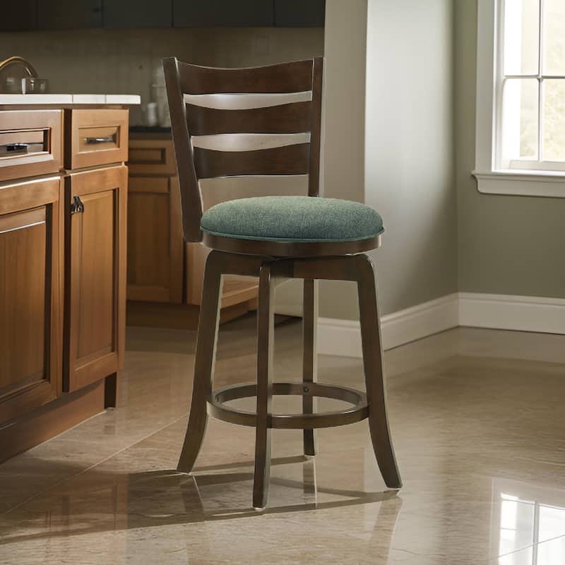 Mona Swivel Counter Height Chair, Hunter Green Fabric, Dark Cherry Brown