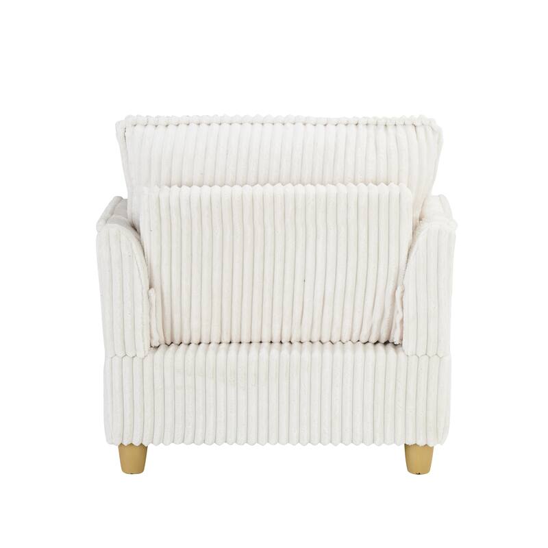 Single-seat Beige Corduroy Sofa with Ottoman and Throw Pillows