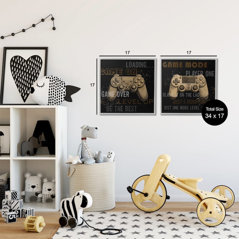 Stupell Vintage Game Controls & Phrases Framed Giclee Art Design By Kim Allen (Set of 2)