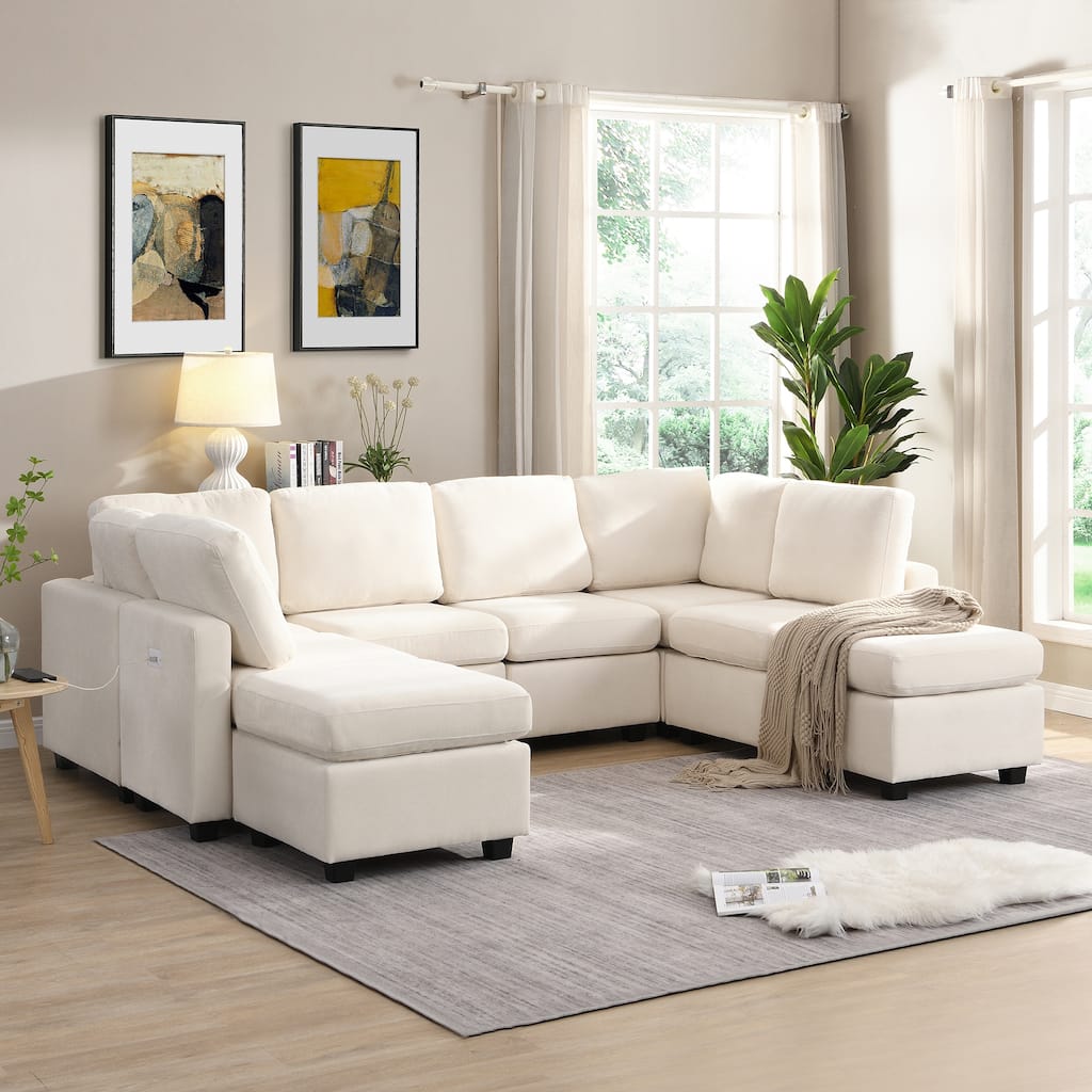 Modern Modular Sectional Sofa with Movable Ottomans and USB Ports for Versatile Seating in Contemporary Living Spaces