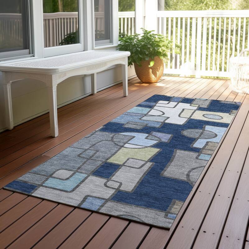 Machine Washable Indoor/ Outdoor Contemporary Prenner Chantille Rug - Navy - 2'3" x 7'6"
