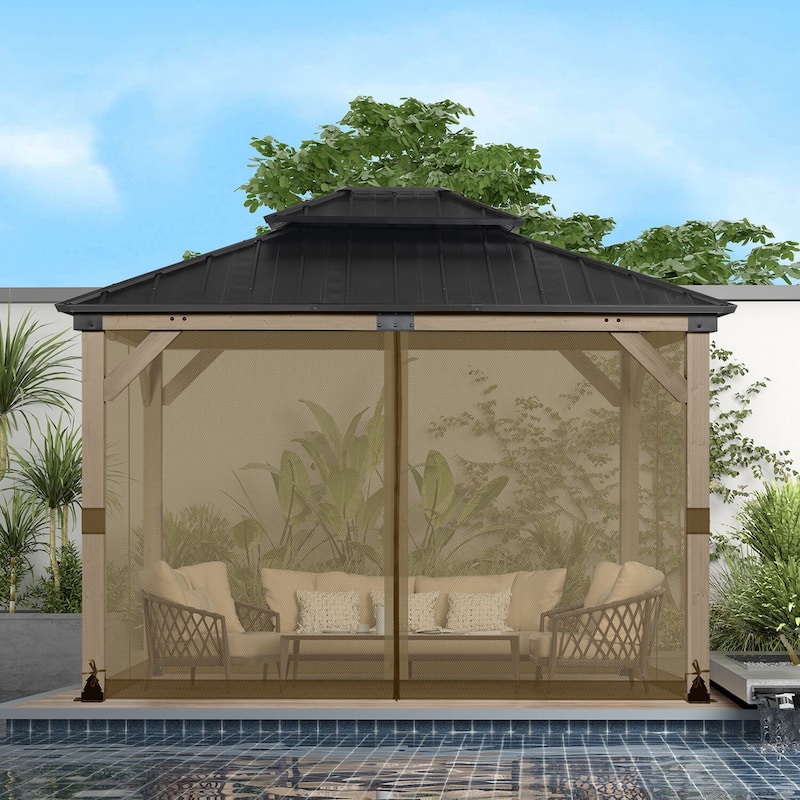 Aoodor 12' x 16' Gazebo Universal Mosquito Netting Screen Replacement, 4-Panel Screen Walls - (Mosquito Net Only)