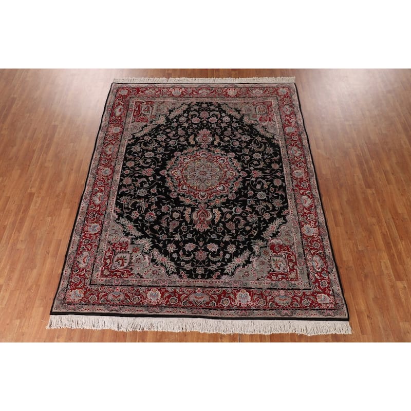 Floral Black Aubusson Chinese Area Rug Hand-Knotted Wool Carpet - 8'3"x 10'0"