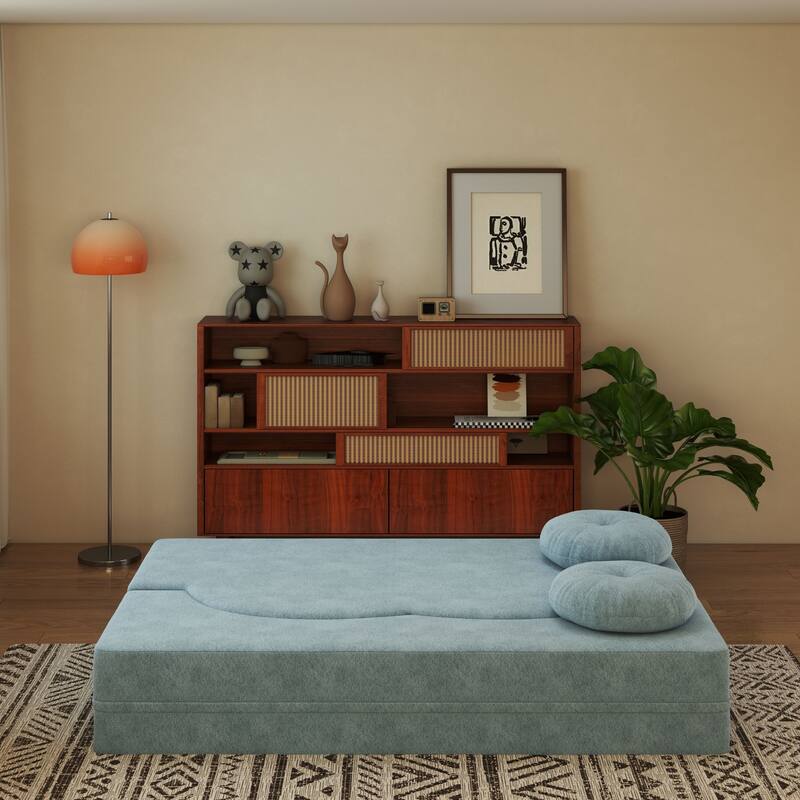 Modern Floor Sofa with 2 Pillows,Convertible Sleeper Sofa Bed