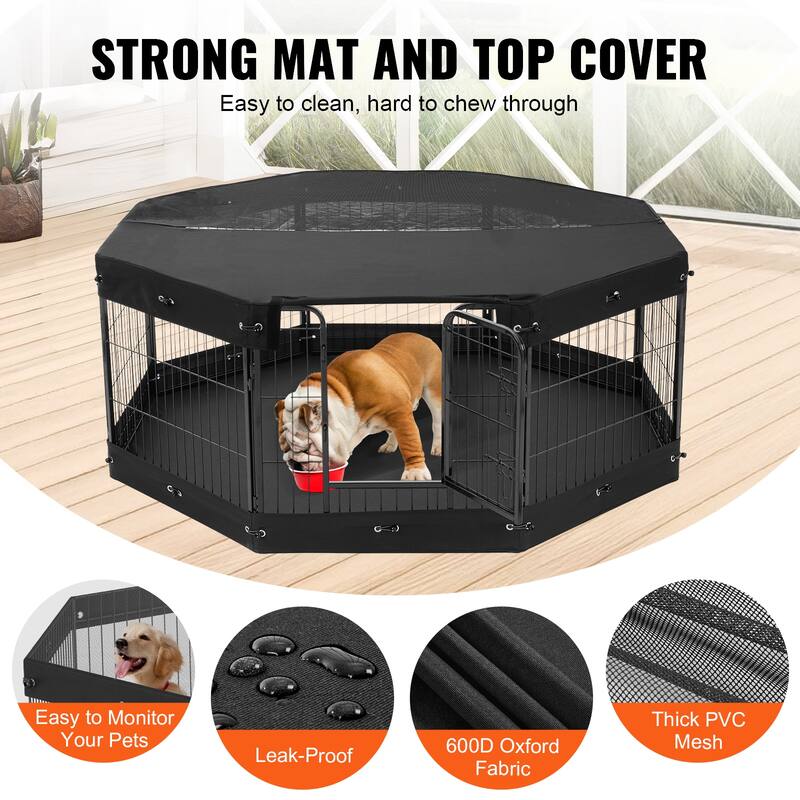 Dog Playpen, 8 Pcs 24 x 24 in Panels Foldable Metal Pet Exercise Pen, Dog Fence Indoor and Outdoor Pen with Door