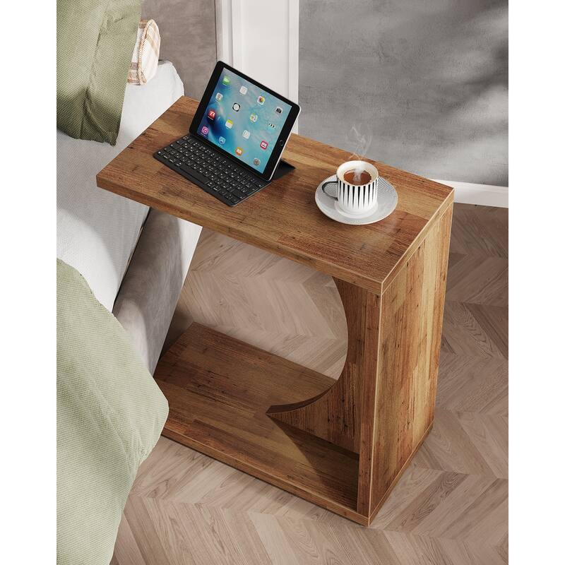 C-Shaped End Table for Couch, Side Table for Small Space