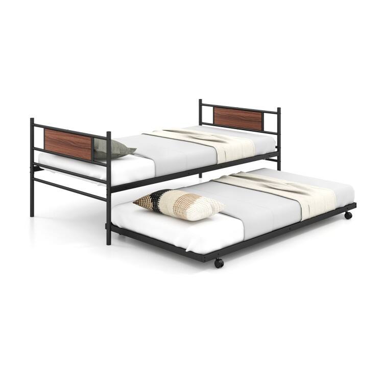 Space-Saving Twin Daybed with Trundle and Lockable Design