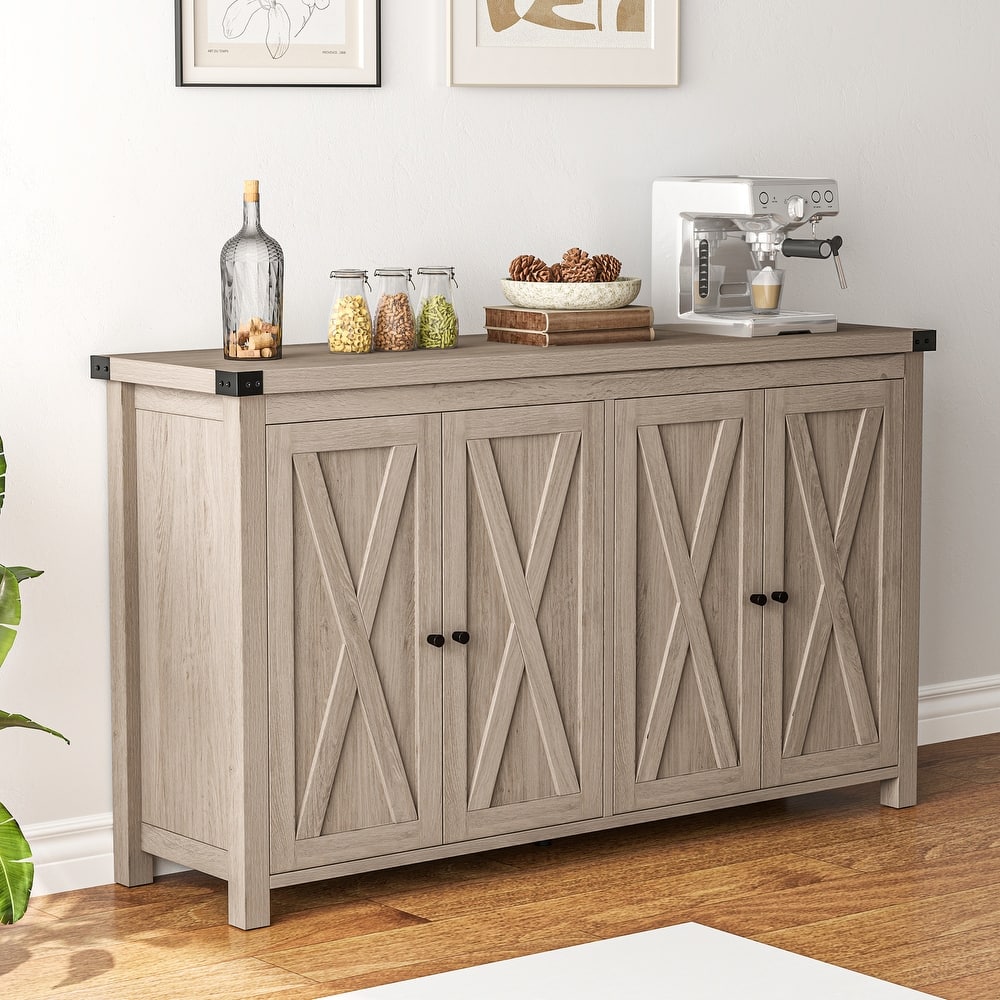 Moasis 55-inch Farmhouse Four-Door Buffet Cabinet Storage Kitchen Sideboard Buffet Table