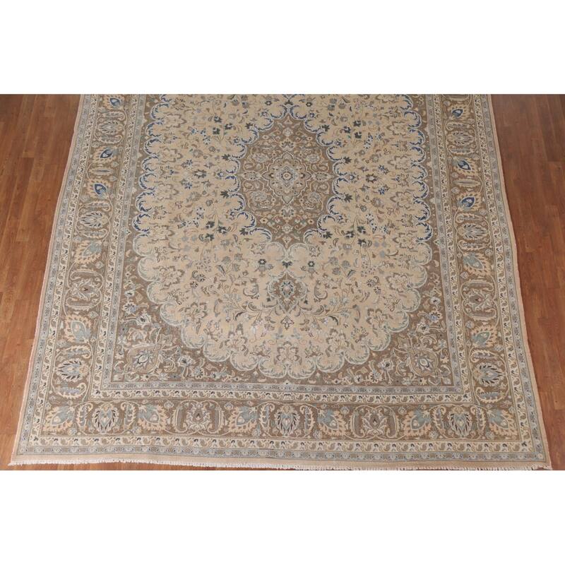 Hand Knotted Oriental 100% Wool Carpet Traditional Floral Peach Mashad Area Rug - 12' 6'' X 9' 7''