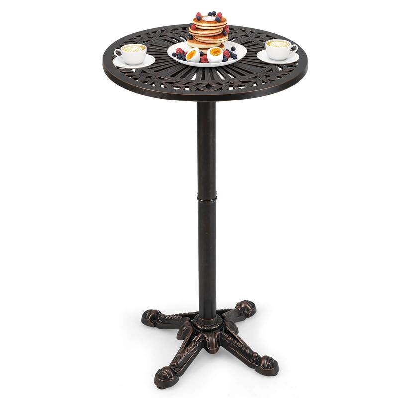 Costway 24” Patio Round Bar Table with Carved Texture for Garden - Bronze - See Details