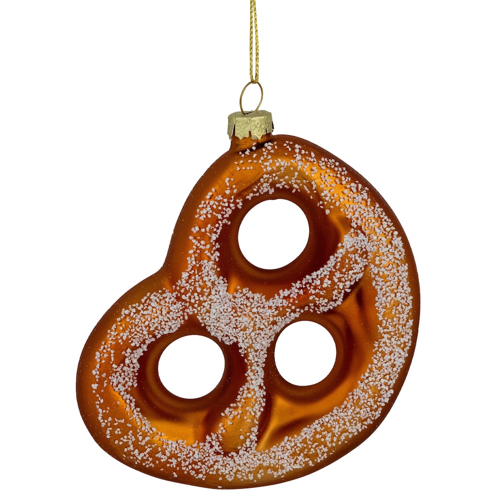 4.5" Salted Soft Pretzel Glass Christmas Ornament - 4"
