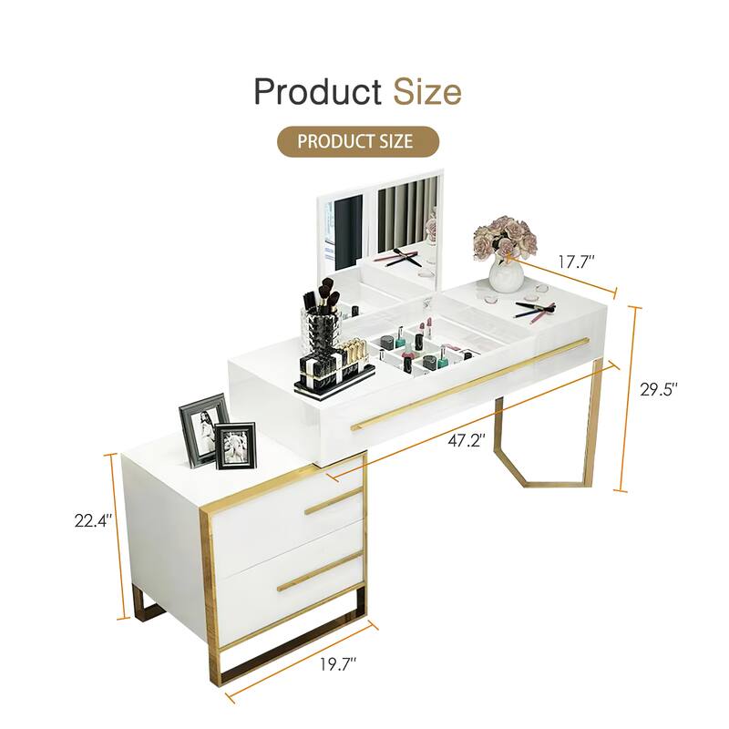 Modern Dresser with Storage and Flip Mirror 4 Drawer Writing Desk