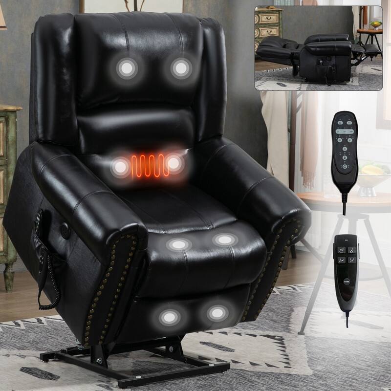Geniune Leather Power Lift Recliner with Heat Massage & USB Ports - 350 lbs Capacity