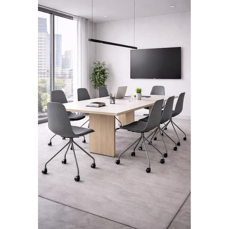 Set of 2 Ergonomic Office Armless Task Chairs with Wheels Plastic Fabric Padded Seat Curved Round Metal Wire Legs for Computer