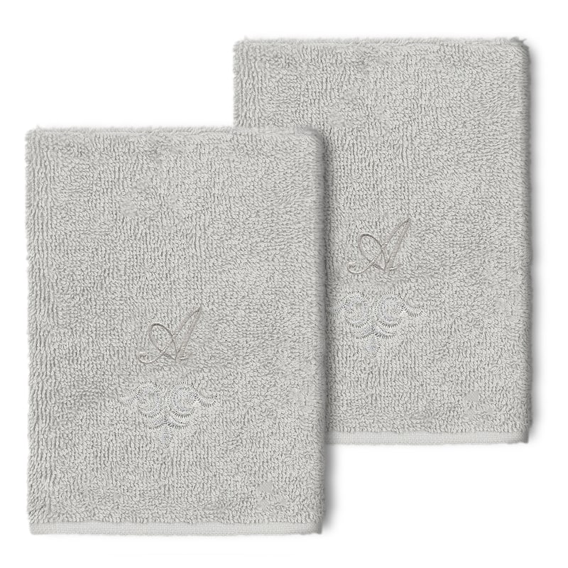 Authentic Hotel and Spa 100% Turkish Cotton Monica 2PC Embellished Washcloth Set - A - Light Gray