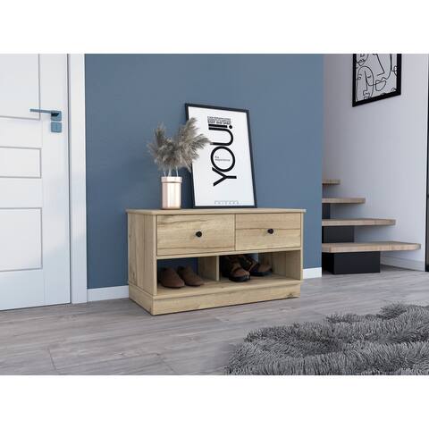 FM FURNITURE Tulip Storage Bench, With Two Drawers And Two Open Shelves For Bedroom