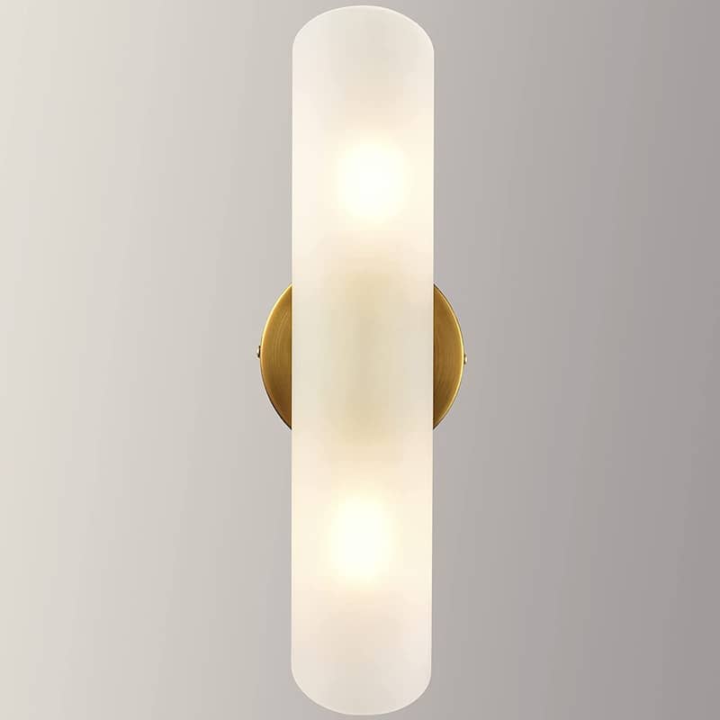 2 pack cylinder sconce white glass vanity light brass wall lighting fixture