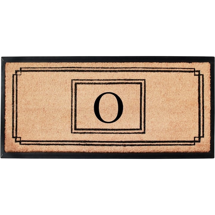 A1HC Natural Coir and Rubber Monogrammed Front Porch Entry Doormat 24"X48" Black/Beige - O