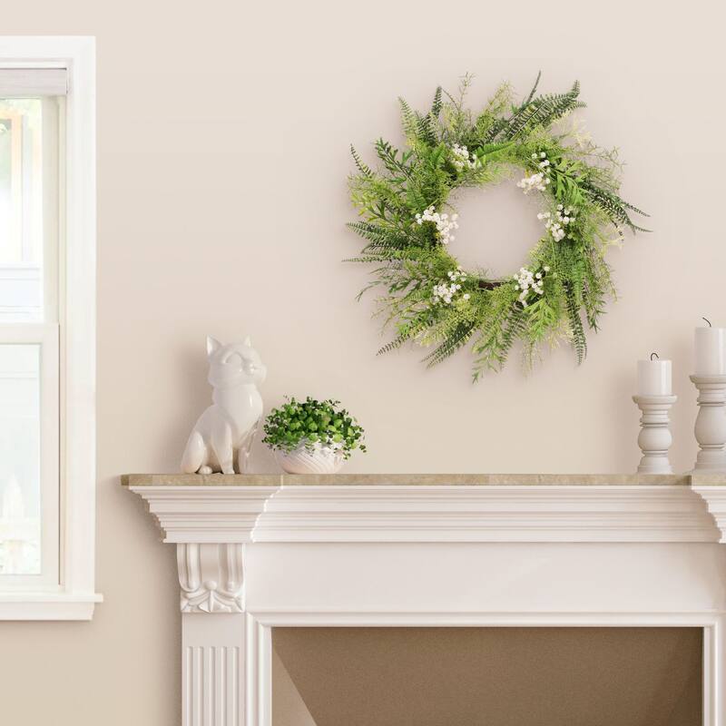 Babysbreath Floral Artificial Spring Wreath, 24-Inch, Unlit