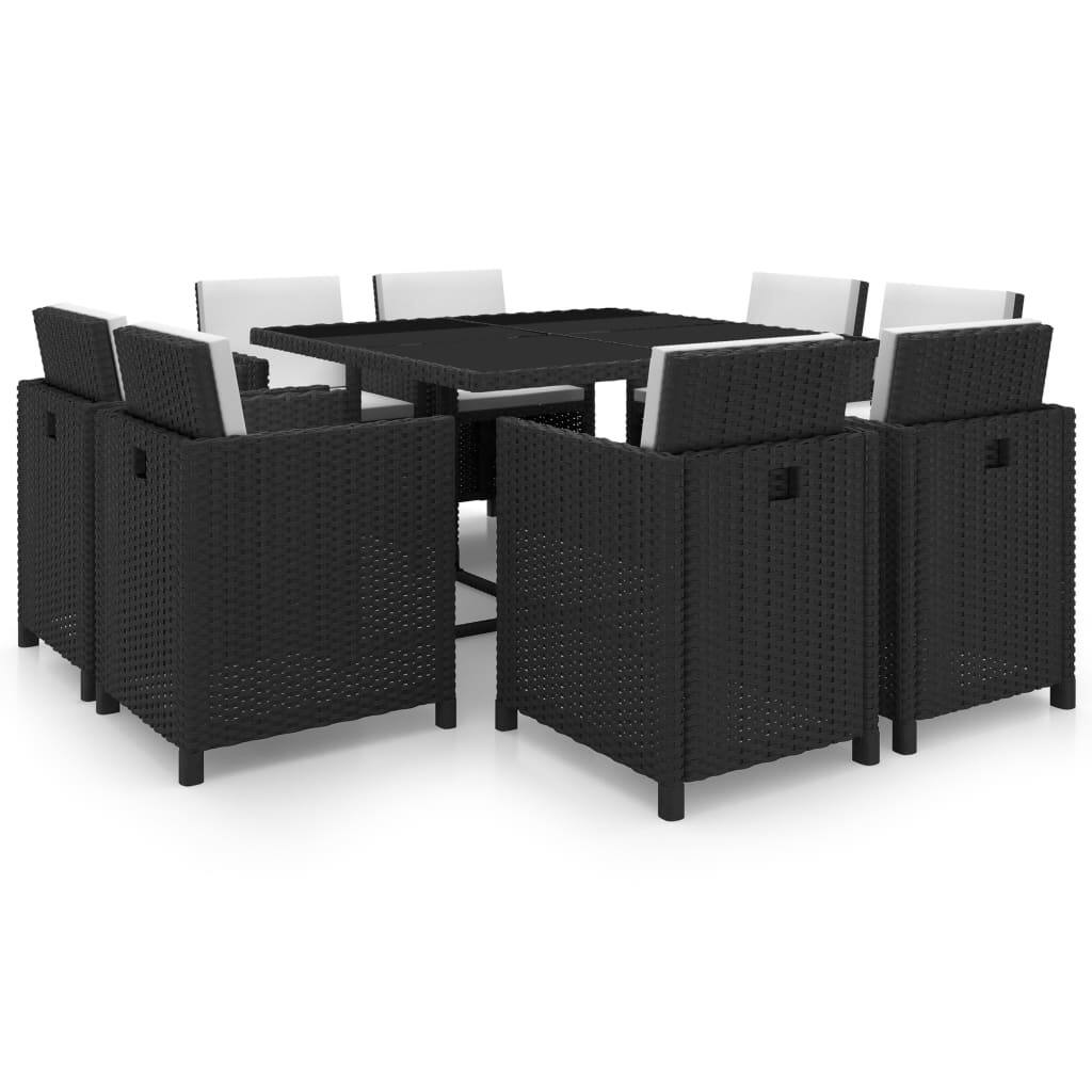 vidaXL Patio Dining Set 9 Piece Conversation Set with Cushions Poly Rattan - 20.5" x 22" x 33.5"
