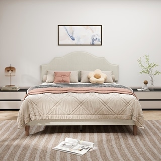Modern Simple Queen Size Bed Frame Upholstered Platform Bed with ...