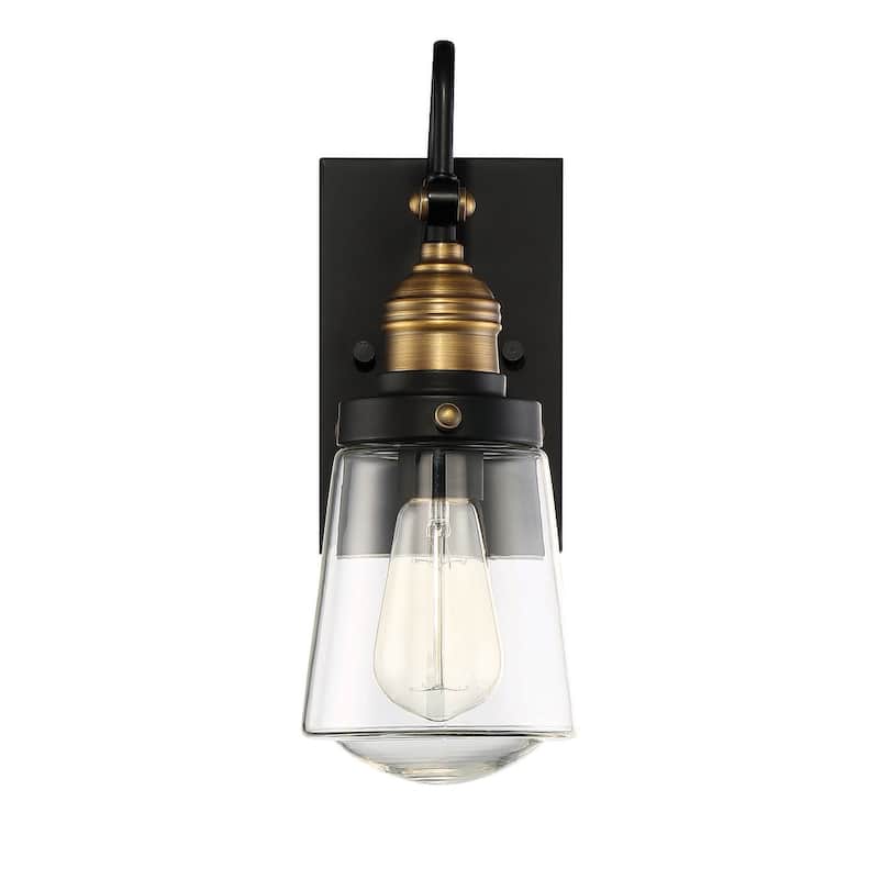 Macauley 1-Light Outdoor Wall Lantern in Vintage Black with Warm Brass - Vintage Black/Warm Brass