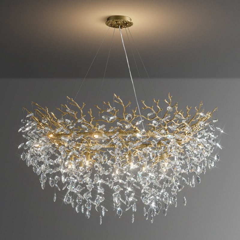 Modern Round Branch Crystal Chandelier, 600-1200mm Diameter, Marquise Cut Crystal Pendant Light