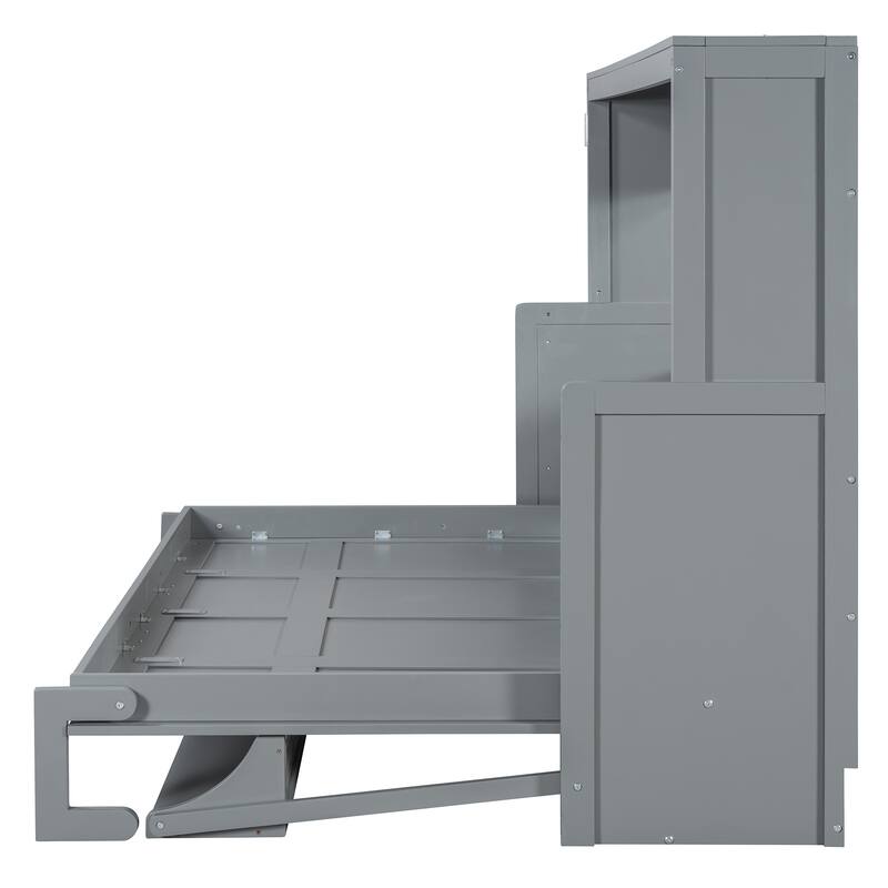 Space-Saving Full/Queen Murphy Bed with Hydraulic Lift and Desk, Gray