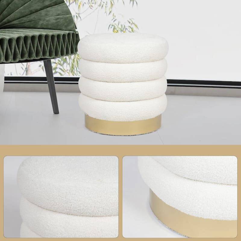 Adeco Round Velvet Ottoman Upholstered Foot Stool