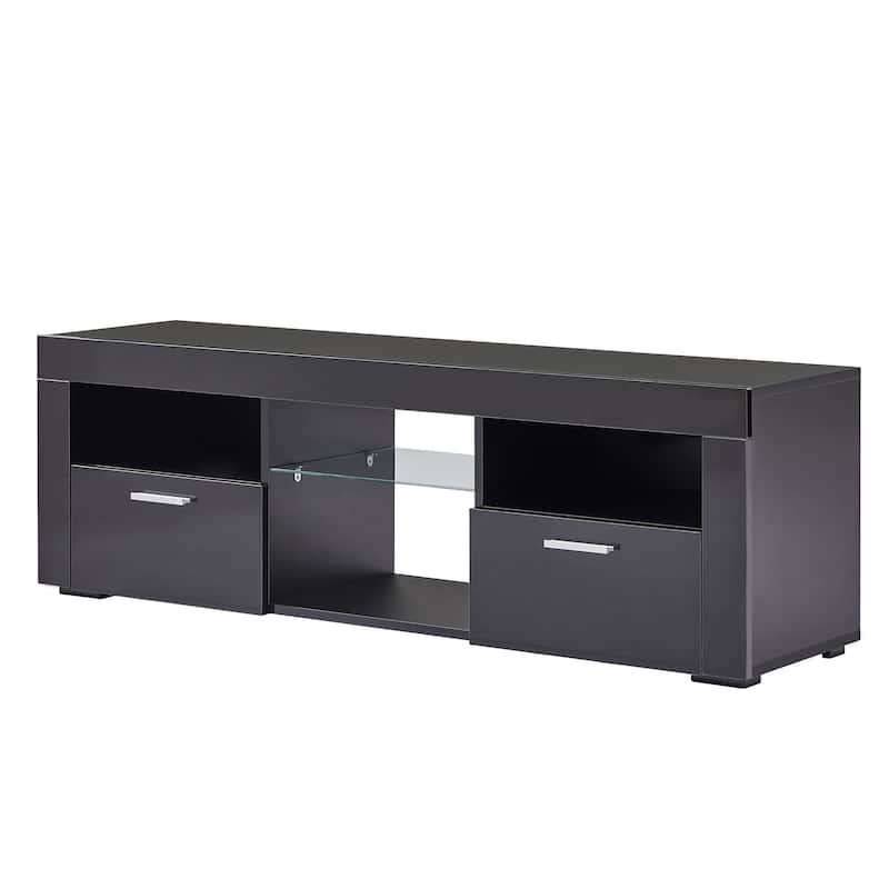 Black 51.2" TV Stand with LED Lights and 2 Large Storage Drawer for TVs Up to 55"