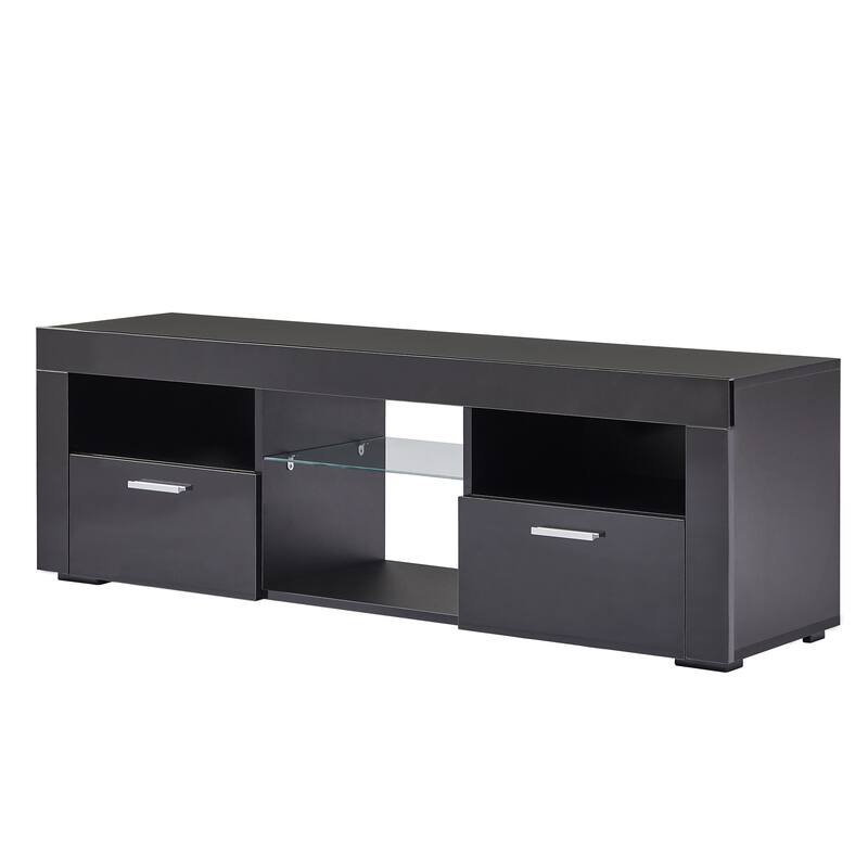 Black TV Stand with LED Lights,2 Storage Cabinet and Open Shelves
