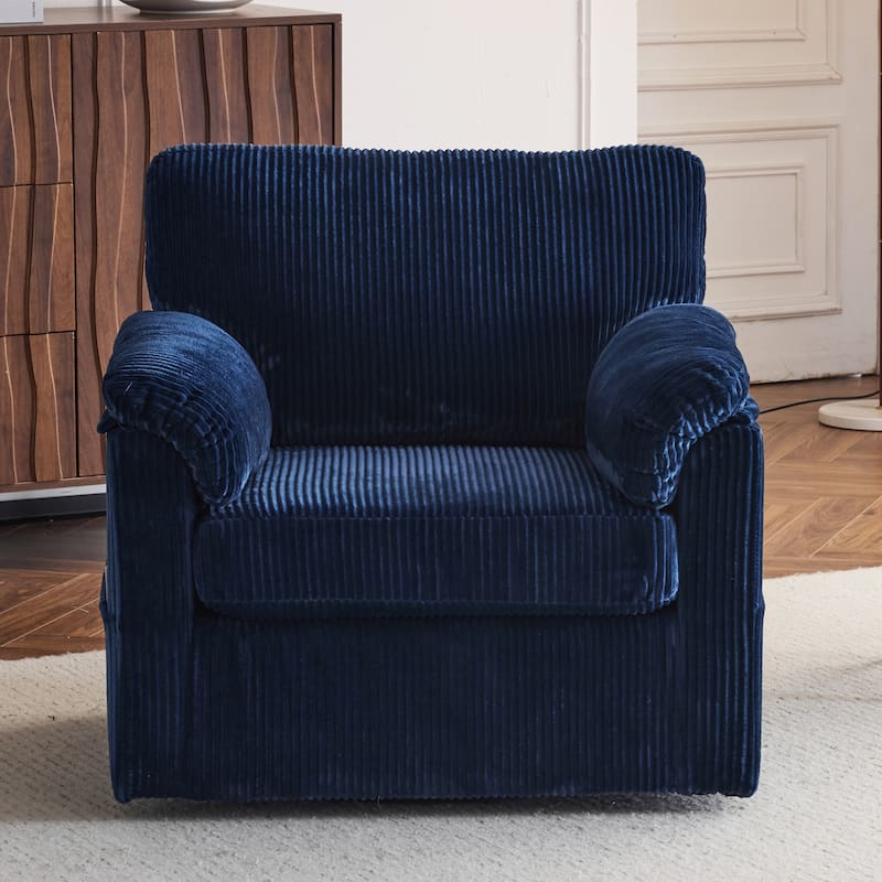33" Oversized Plush Cushioned Swivel Corduroy Lounge Chair