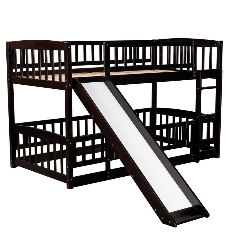 Pine Wood Bunk Bed with Convertible Slide and Ladder